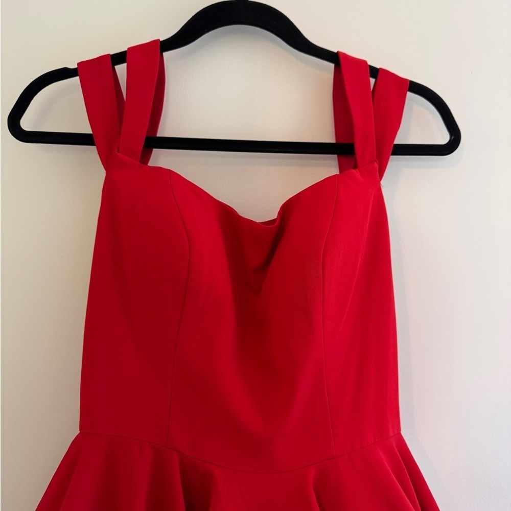 Mac Duggal Red Off-Shoulder Fit-and-Flare Cocktail Dress - Picture 4 of 7